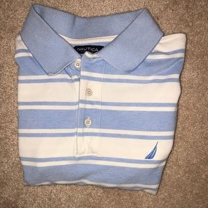Nautica Carolina blue and white striped polo shirt